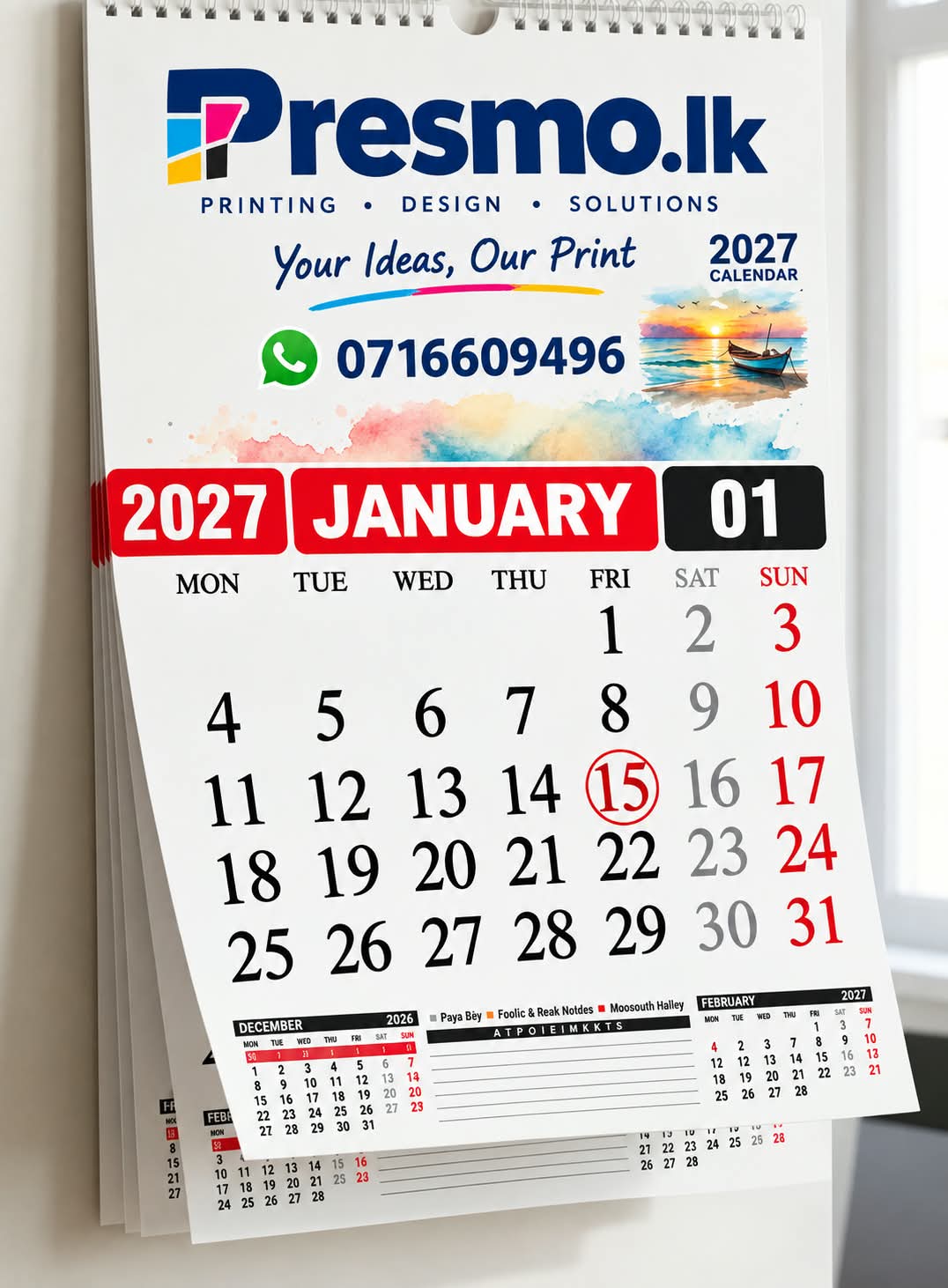 Standard 12 sheet calendar sample