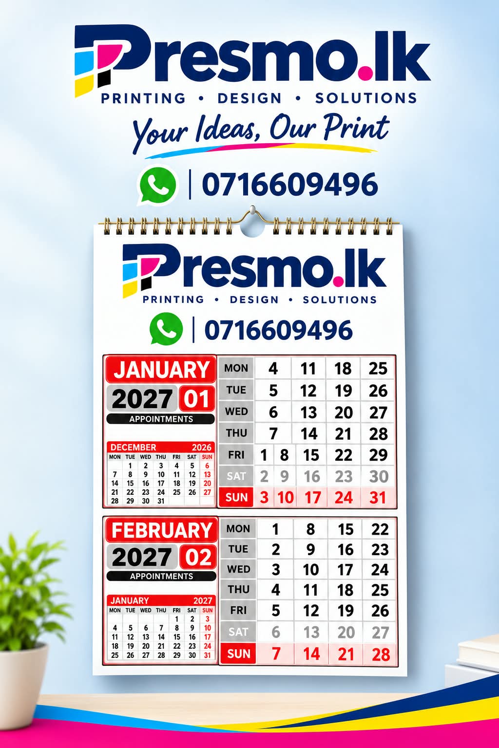 6 sheet calendar sample