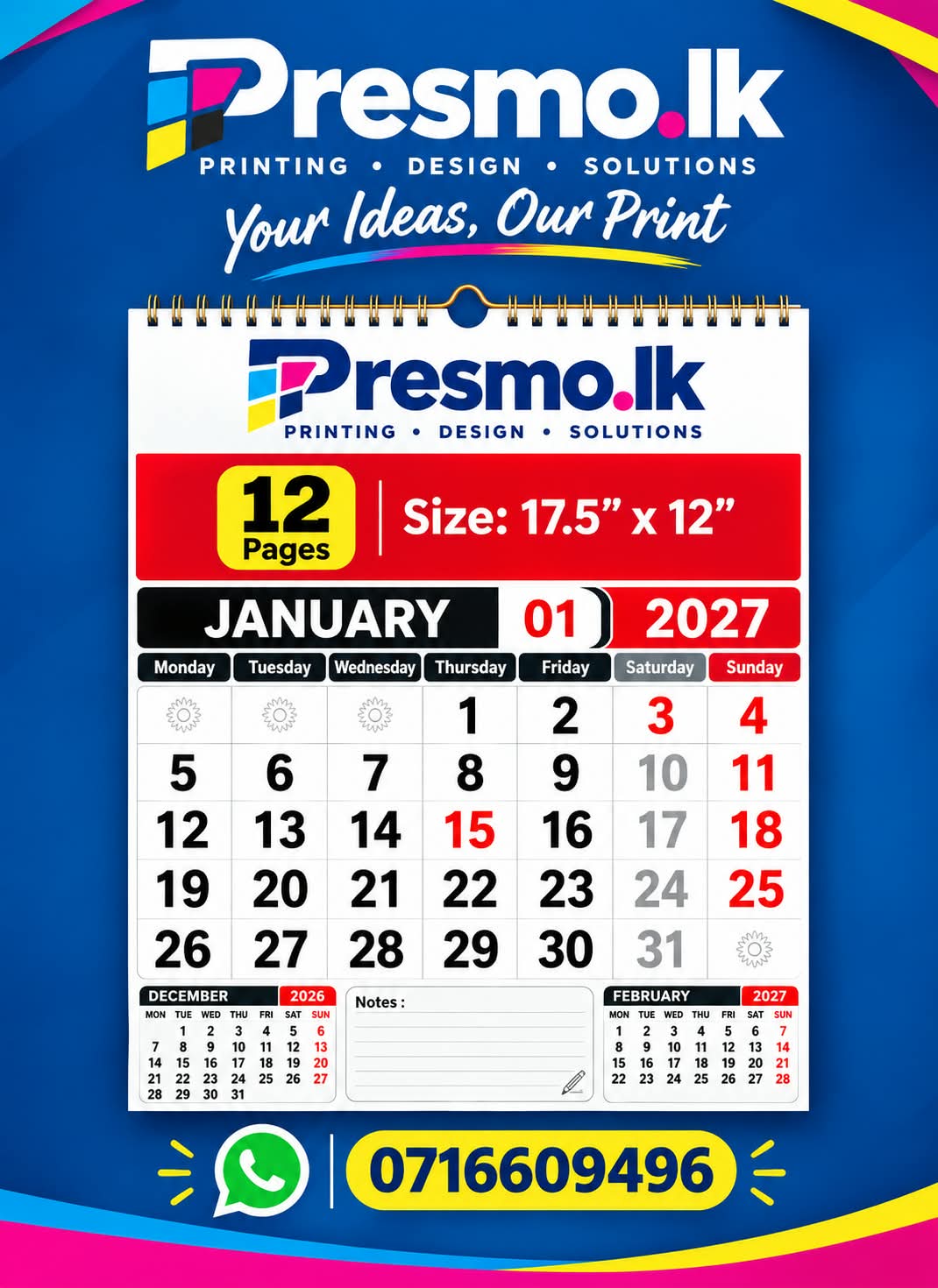 A3 12 page calendar sample